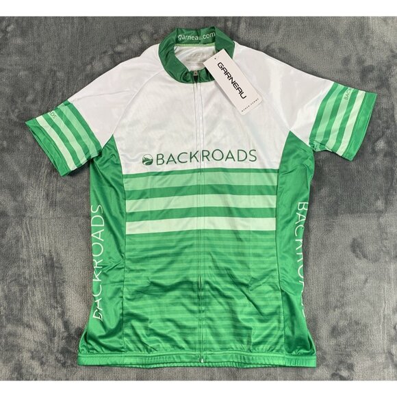 Garneau Backroads Women’s Green Short Sleeve Striped Cycling Jersey Small NWT - Picture 1 of 9